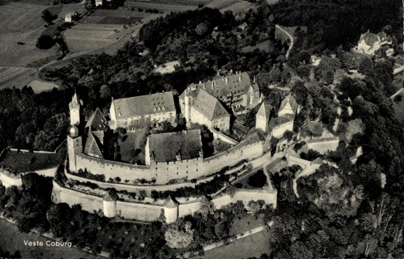 Postcard Coburg in Upper Franconia, aerial photograph, Veste