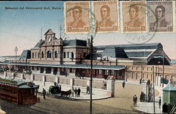 Postcard Bahia Blanca Argentina, train station