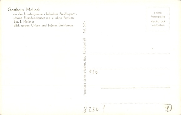 Postcard Unken in Salzburg, Gasthaus Melleck on the state border, panorama, Lofener Steinberge