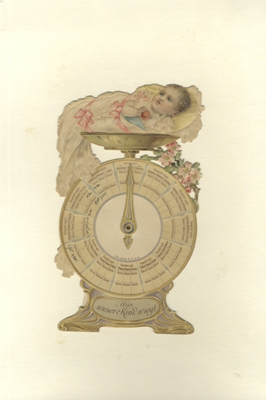 Wafers "What our child weighs", scales with baby, size approx. 25.5 x 16 cm