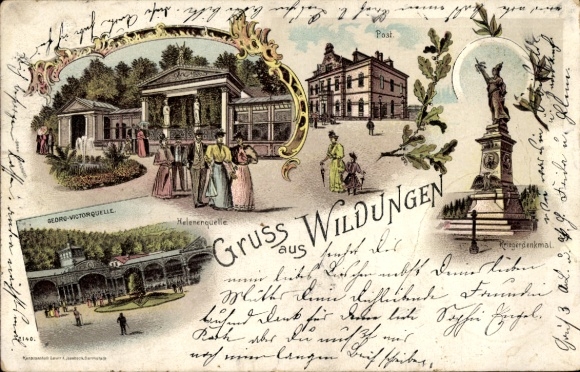 Postcard Bad Wildungen in Hesse, Historical, Georg Victorquelle, Helenenquelle, Priegerdenkmal, Flor