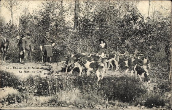 Ak Forges les Bains Essonne, Chasse de la Saint Hubert, La Mort du Cerf
