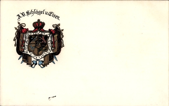 Studentika Postcard AV hammer and iron, coat of arms