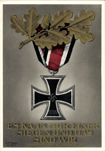 Postal stationery artist Postcard Klein, G., Only one can win and that is us, quote from Adolf Hitler