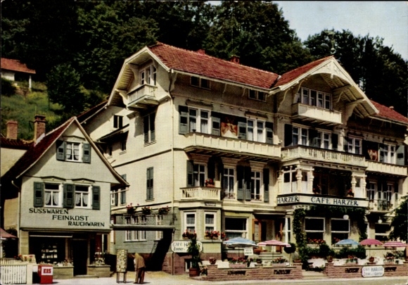 Postcard Bad Herrenalb in the Black Forest, Cafe Restaurant Harter, Confectionery, Delicatessen, Tobacco Products