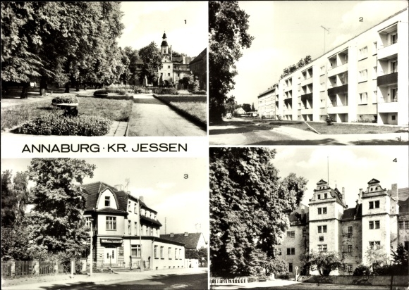 Postcard Annaburg Saxony Anhalt, Karl-Marx-Platz, Zulisdorfer Straße, Parkgaststätte, Schloss courtyard