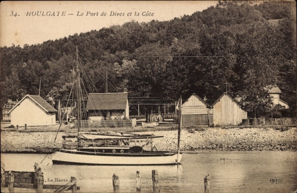 Ak Houlgate Calvados, Hafen, Segelboot, Küstenlandschaft, Gebäude, Bäume