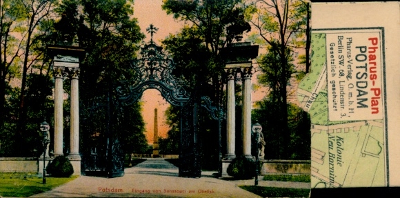 Leporello Postcard Potsdam, Sanssouci, Obelisk