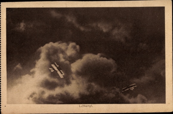 Postcard German military aircraft in air combat