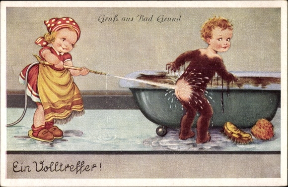 Postcard Bad Grund im Harz, A direct hit, mud bath, Po