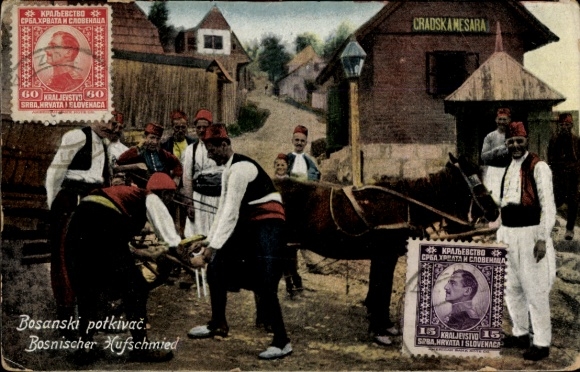Postcard Bosanski potkivac, Bosnian farrier, horse gets new hooves