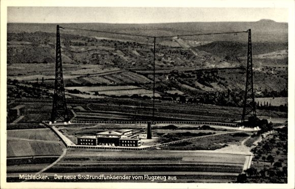 Ak Mühlacker in de Enzkreis Württemberg, luchtfoto, grootschalige radiozender