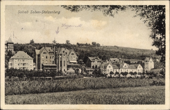 Postcard Bad Soden Salmünster in the Kinzig valley of Hesse, view of the children&#39;s sanatorium with a bath house