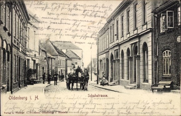 Postcard Oldenburg in Holstein, Schuhstraße, horse-drawn carriage