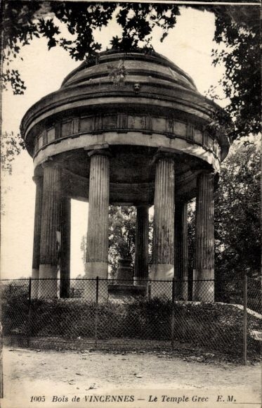 Ak Paris XII Bois de Vincennes, tempel, zuilen, hek, bomen