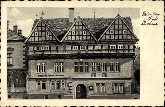 Ak Blomberg im Kreis Lippe, Rathaus, Städtische Spar- und Leihkasse
