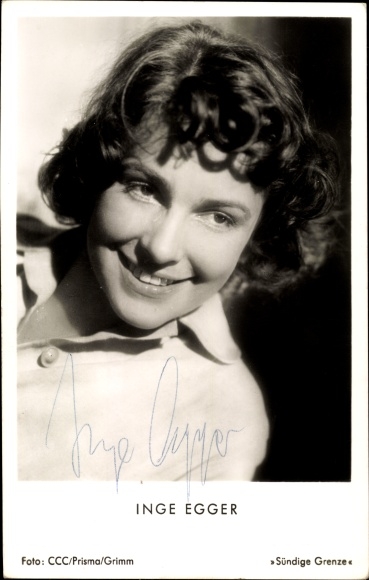 Postcard actress Inge Egger, portrait, autograph