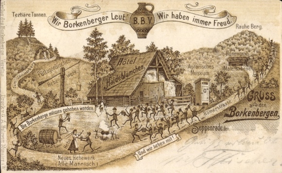 Chromo-Litho Lüdinghausen in Münsterland Westphalia, Borkenberge, Hotel Haideblümchen, New Lifting Station
