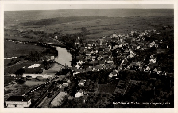 Postcard Degmarn am Kocher Oedheim in Württemberg, aerial photograph
