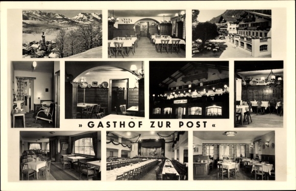 Postcard Reit im Winkl in the Traunstein district of Upper Bavaria, Gasthof Pension Post, owned by Kaspar Hamberger