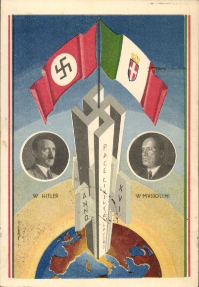 Ak Führer und Reichskanzler Adolf Hitler, Benito Mussolini, Achse Berlin - Rom, Staatstreffen 1938