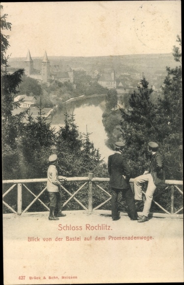 Ak Rochlitz an der Mulde, kasteel, uitzicht vanaf het bastion aan de boulevard
