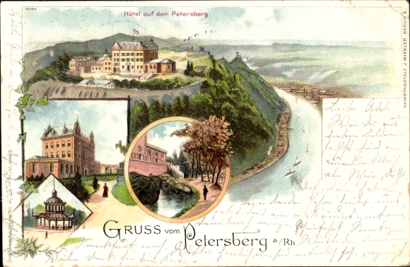 Litho Königswinter im Rhein Sieg Kreis, Petersberg, Hotel, Pet. Jos. Nelles, Umgebung