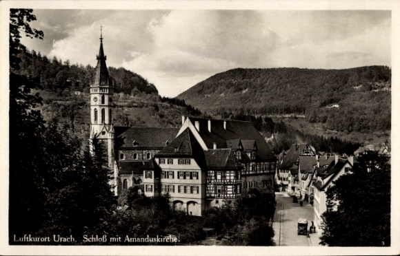 Postcard Bad Urach in the Swabian Alb Württemberg, castle with Amandus Church, climatic health resort, voice...
