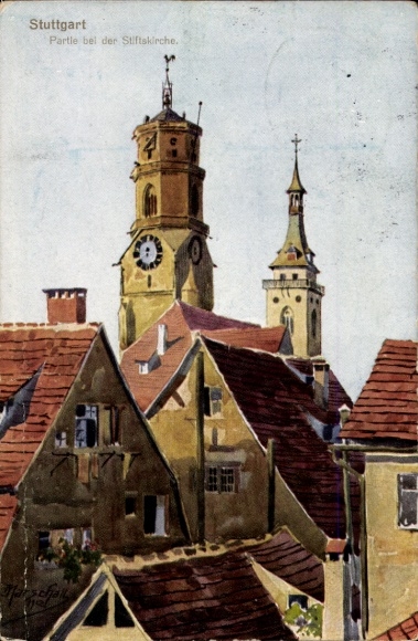 Artist Postcard Marschall, Stuttgart in Württemberg, near the Stiftskirche