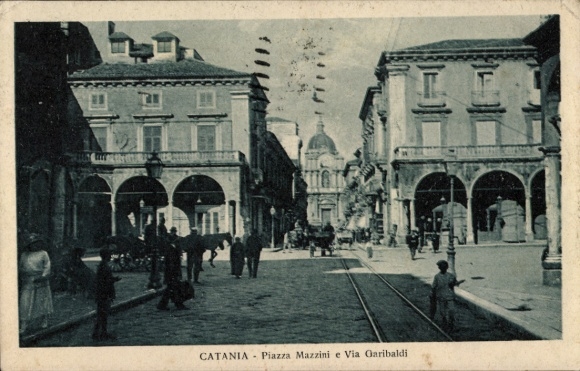 Ak Catania Sicilia, Piazza Mazzini, Via Garibaldi