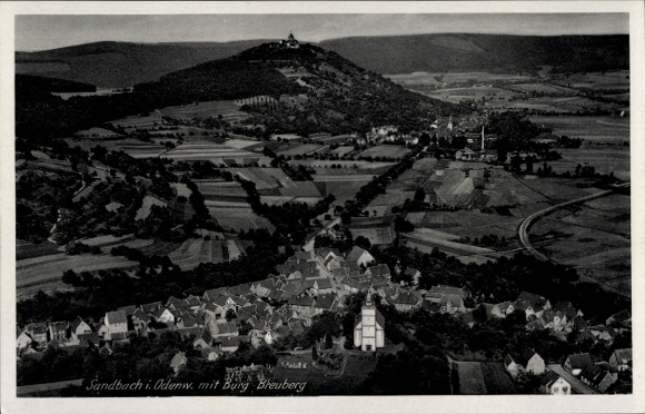 Postcard Sandbach Breuberg in the Odenwald Hesse, landscape photo, Breuberg Castle, village Sandbach