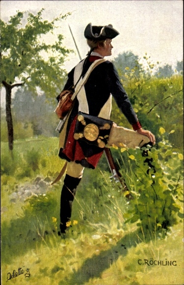 Artist Postcard Röchling, C., Soldier in Uniform with Bayonet