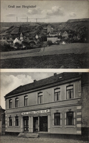 Ak Hergisdorf in Sachsen Anhalt, Gesamtansicht, Geschäftshaus Gustav Metz