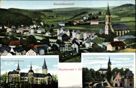 PC Neuhausen im Erzgebirge, total view of the village, Purschenstein Castle