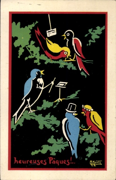 Künstler Ak Frohe Ostern, Vögel, Konzert