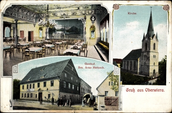 Postcard Oberwiera in Saxony, church, inn, interior view