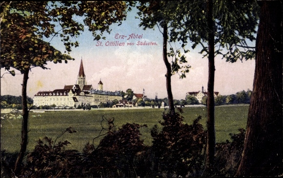 Postcard Sankt Ottilien Eresing in Upper Bavaria, Archabbey of Sankt Ottilien, from the southeast