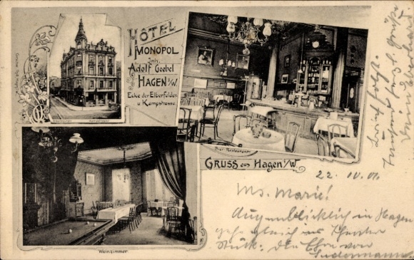 Ak Hagen in Westfalen, Hotel Monopol, Weinzimmer, Elberfelder Str. Ecke Kempstraße