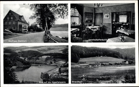 Postcard Gummersbach in the Oberberg district, Aggertalsperre, inn Bleichert, lounges