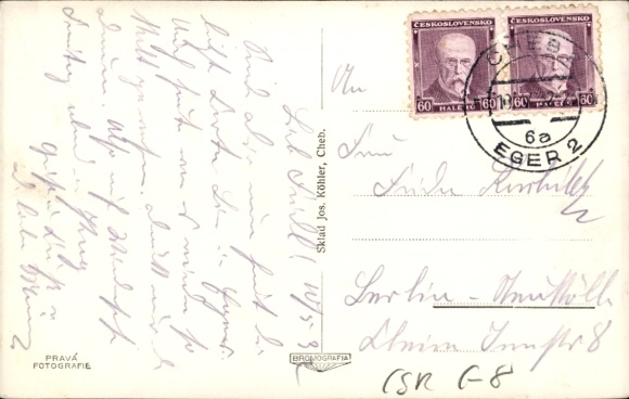 Postcard Cheb Eger Region Karlovy Vary, Eger train station, street view