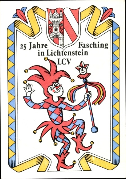 PC Lichtenstein in Saxony, 25 years carnival, LCV, coat of arms, harlequin