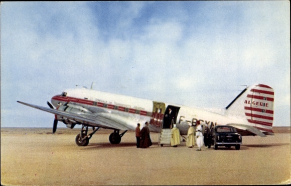 Postcard Algerisches Passagierflugzeug, Douglas DC 3, General Company of Air Transport, Air Algérie