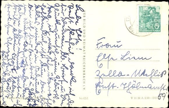 Postcard hammer bridge Muldenhammer in Vogtland, settlement, cultural center, snail stone