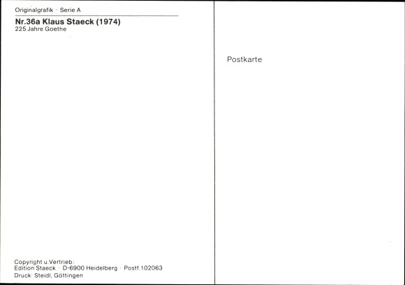 KP artysty Staeck, Klaus, 225 lat Goethe, 111 lat Farbwerke Hoechst, satyra