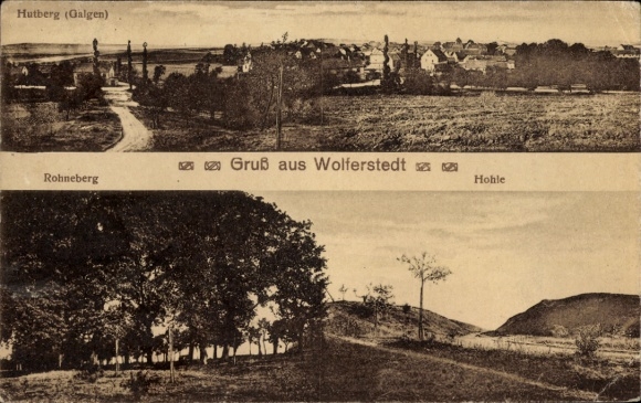 Ak Wolferstedt Allstedt in Saksen-Anhalt, panoramisch uitzicht, Hutberg, Rohneberg, Hohle, groeten uit W