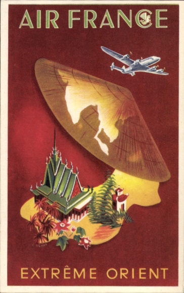 Postcard French passenger aircraft, advertising Air France, Far East