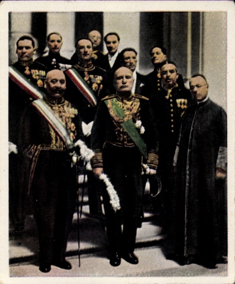 Obraz kolekcjonerski okres powojenny nr 184 luty 1932 Mussolini po przyjęciu u papieża, Watykan