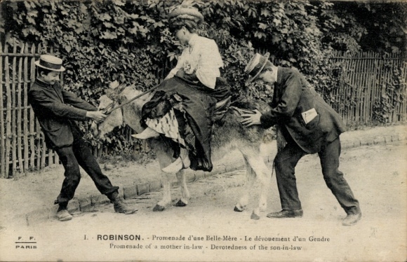 Postcard Robinson Hauts de Seine, rider on a donkey