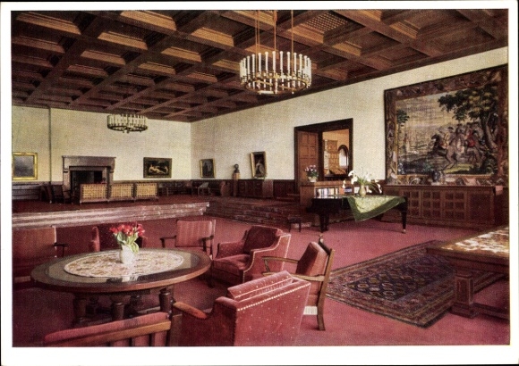 Postcard Obersalzberg Berchtesgaden in Upper Bavaria, Berghof, Great Hall, interior view