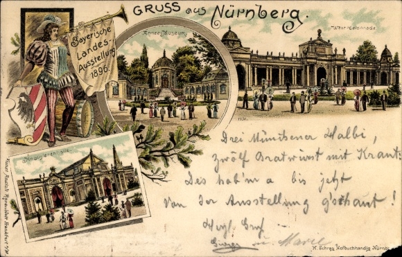 Chromo-Litho Nuremberg, Bavaria. State Exhibition 1896, Army Museum, West Colonnade, Machine Hall